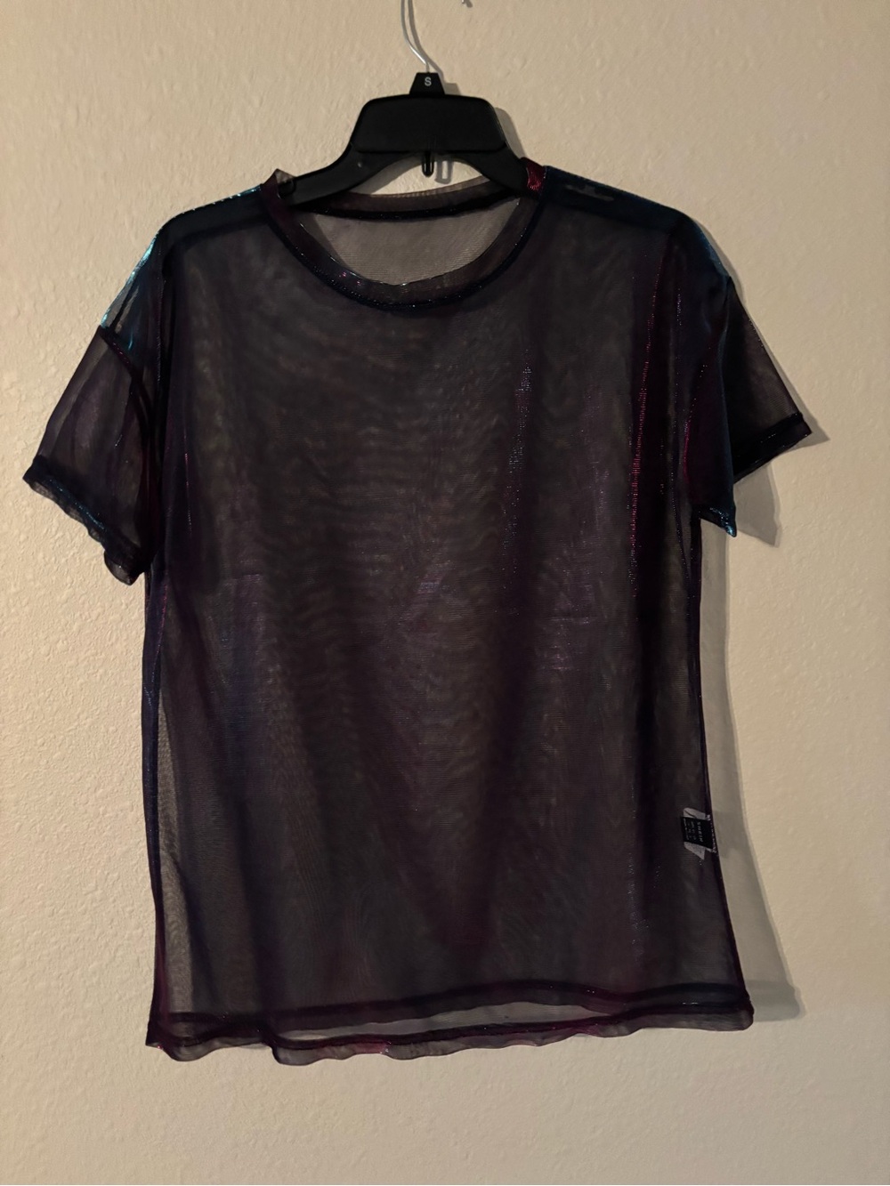 Sheer Iridescent Short-Sleeve Top